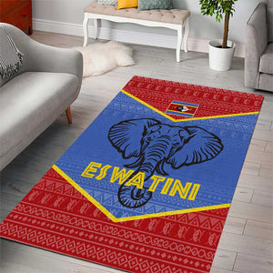 Elephant Eswatini Area Rug Swaziland Shield Tribal Pattern and National Flag