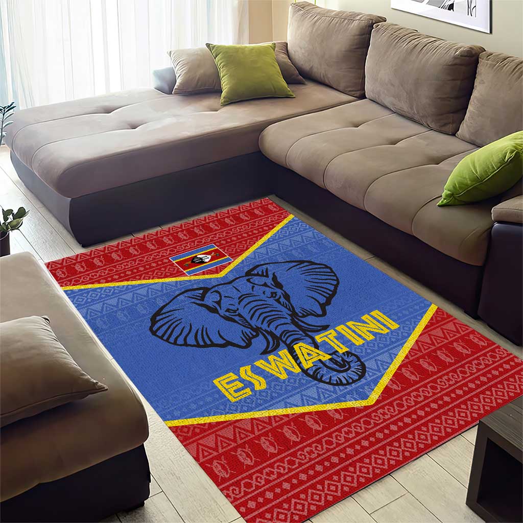 Elephant Eswatini Area Rug Swaziland Shield Tribal Pattern and National Flag