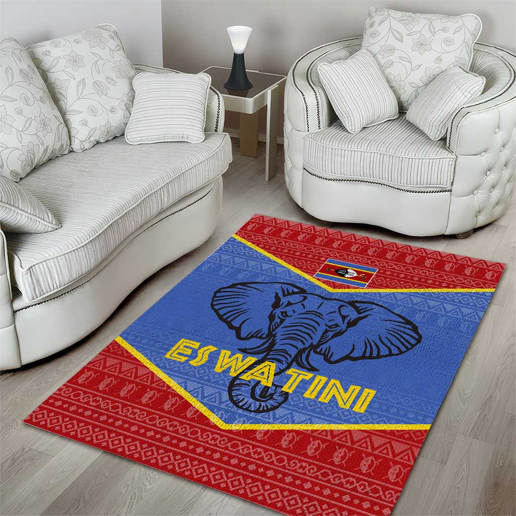 Elephant Eswatini Area Rug Swaziland Shield Tribal Pattern and National Flag
