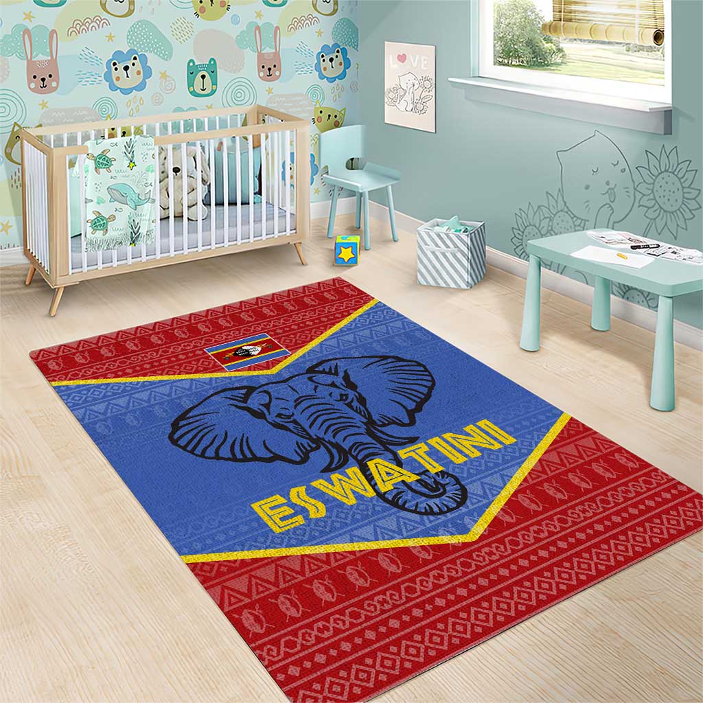 Elephant Eswatini Area Rug Swaziland Shield Tribal Pattern and National Flag