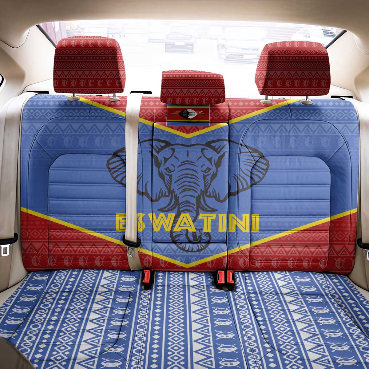 Elephant Eswatini Back Car Seat Cover Swaziland Shield Tribal Pattern and National Flag