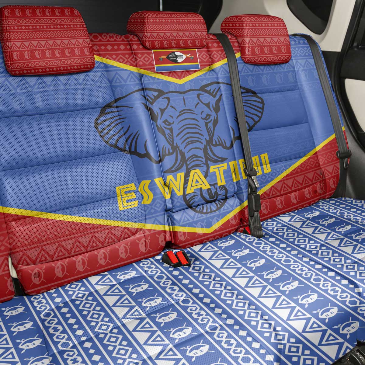 Elephant Eswatini Back Car Seat Cover Swaziland Shield Tribal Pattern and National Flag