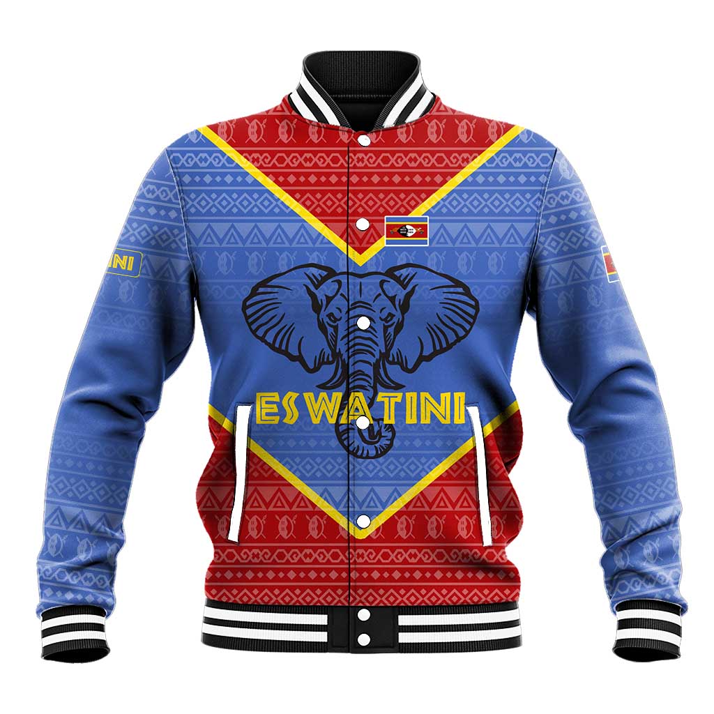 Elephant Eswatini Baseball Jacket Swaziland Shield Tribal Pattern and National Flag