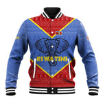 Elephant Eswatini Baseball Jacket Swaziland Shield Tribal Pattern and National Flag