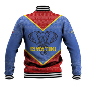 Elephant Eswatini Baseball Jacket Swaziland Shield Tribal Pattern and National Flag