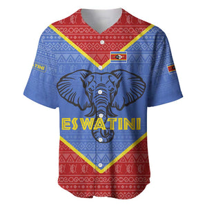 Elephant Eswatini Baseball Jersey Swaziland Shield Tribal Pattern and National Flag