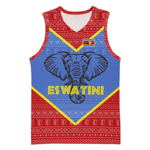 Elephant Eswatini Basketball Jersey Swaziland Shield Tribal Pattern and National Flag - African Pride