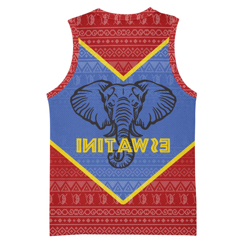 Elephant Eswatini Basketball Jersey Swaziland Shield Tribal Pattern and National Flag - African Pride
