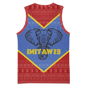 Elephant Eswatini Basketball Jersey Swaziland Shield Tribal Pattern and National Flag - African Pride