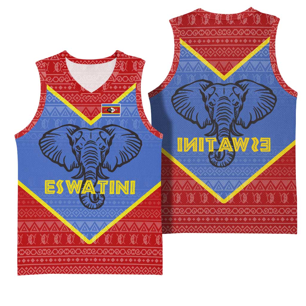Elephant Eswatini Basketball Jersey Swaziland Shield Tribal Pattern and National Flag - African Pride