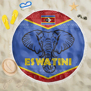 Elephant Eswatini Beach Blanket Swaziland Shield Tribal Pattern and National Flag