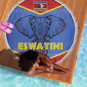 Elephant Eswatini Beach Blanket Swaziland Shield Tribal Pattern and National Flag