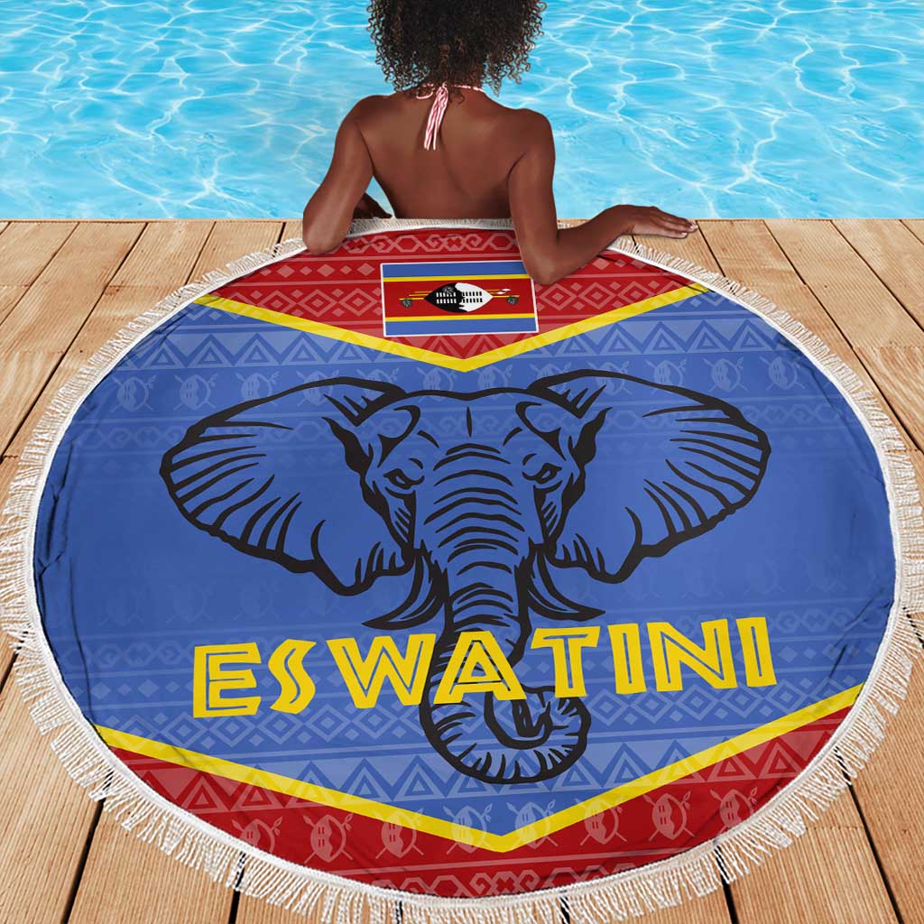 Elephant Eswatini Beach Blanket Swaziland Shield Tribal Pattern and National Flag