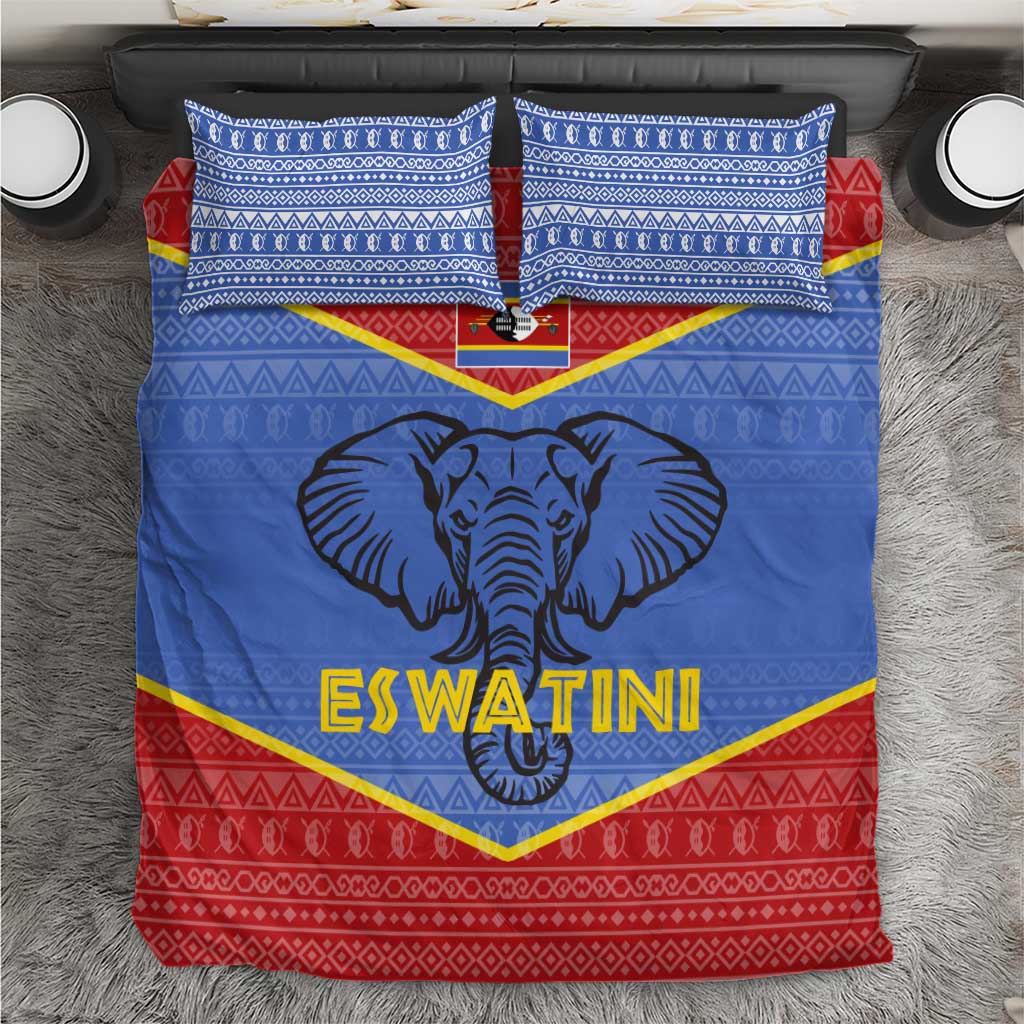 Elephant Eswatini Bedding Set Swaziland Shield Tribal Pattern and National Flag