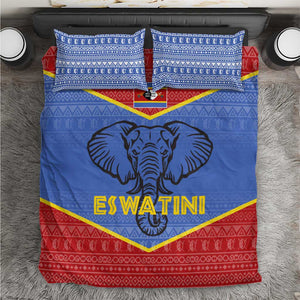 Elephant Eswatini Bedding Set Swaziland Shield Tribal Pattern and National Flag