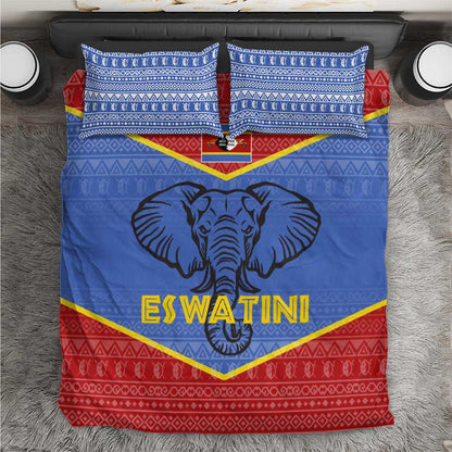 Elephant Eswatini Bedding Set Swaziland Shield Tribal Pattern and National Flag