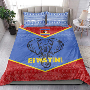 Elephant Eswatini Bedding Set Swaziland Shield Tribal Pattern and National Flag
