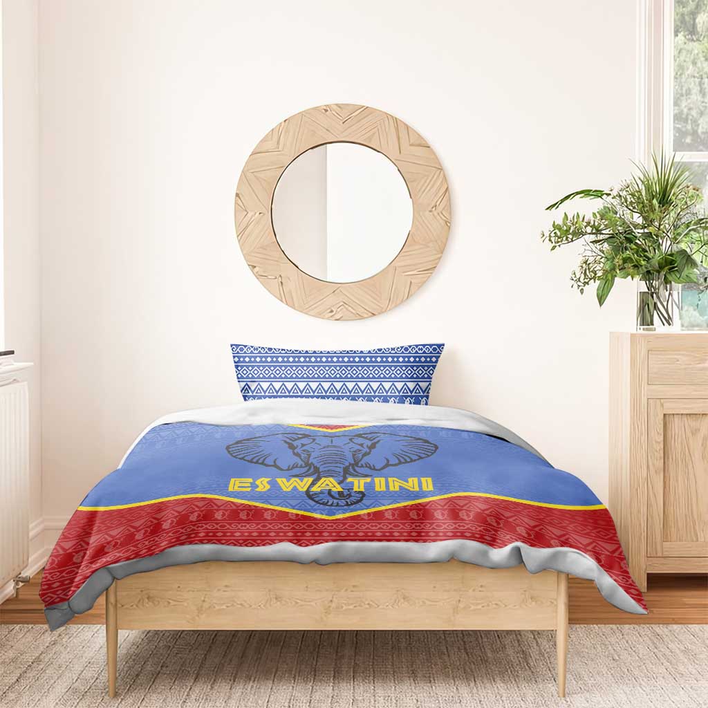 Elephant Eswatini Bedding Set Swaziland Shield Tribal Pattern and National Flag