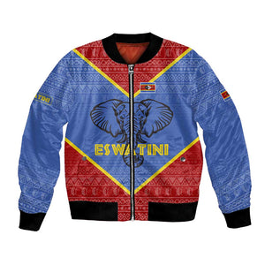 Elephant Eswatini Bomber Jacket Swaziland Shield Tribal Pattern and National Flag