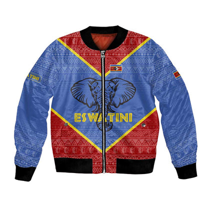 Elephant Eswatini Bomber Jacket Swaziland Shield Tribal Pattern and National Flag