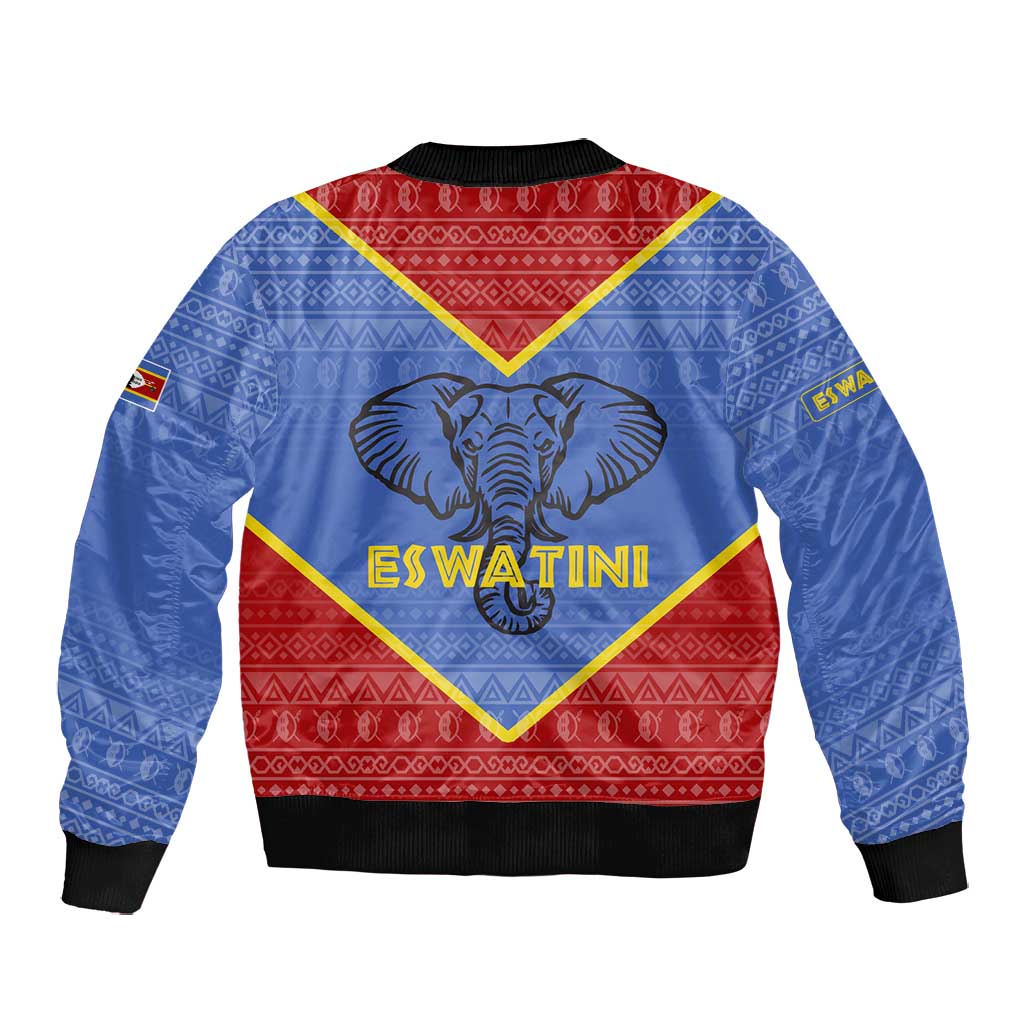 Elephant Eswatini Bomber Jacket Swaziland Shield Tribal Pattern and National Flag