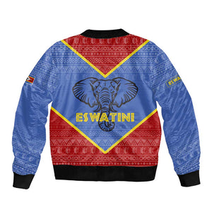 Elephant Eswatini Bomber Jacket Swaziland Shield Tribal Pattern and National Flag