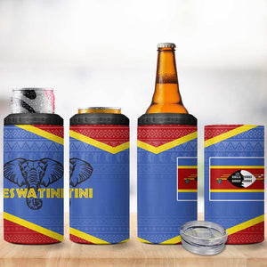 Elephant Eswatini 4 in 1 Can Cooler Tumbler Swaziland Shield Tribal Pattern and National Flag