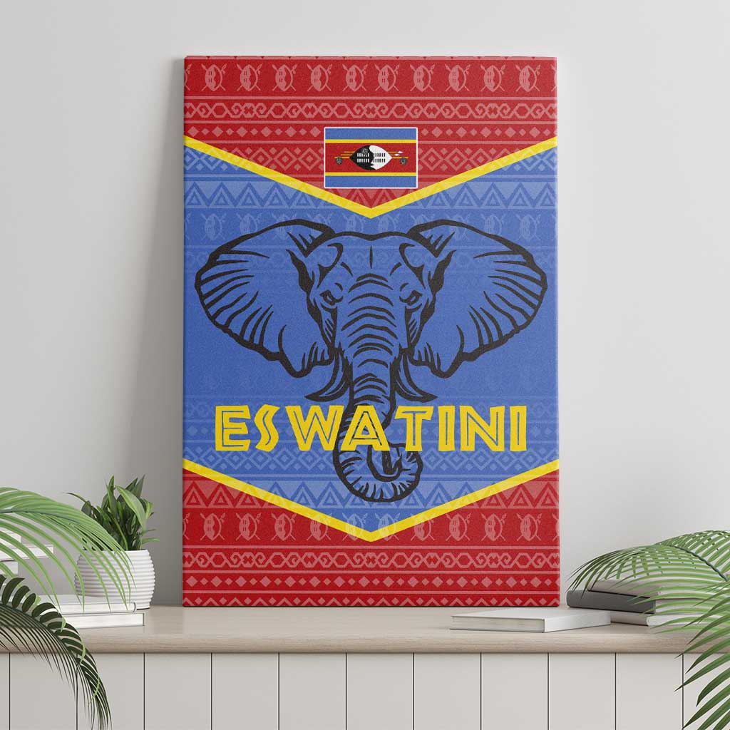 Elephant Eswatini Canvas Wall Art Swaziland Shield Tribal Pattern and National Flag