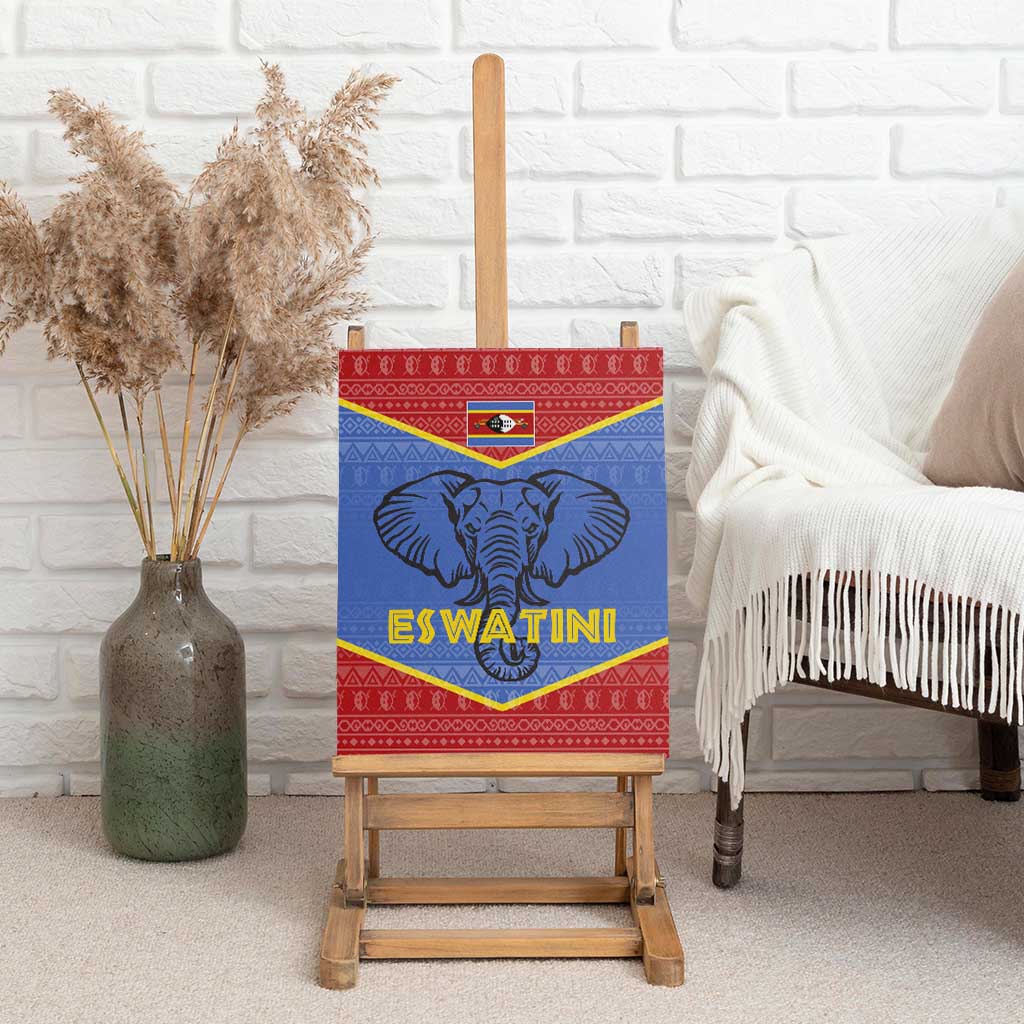 Elephant Eswatini Canvas Wall Art Swaziland Shield Tribal Pattern and National Flag