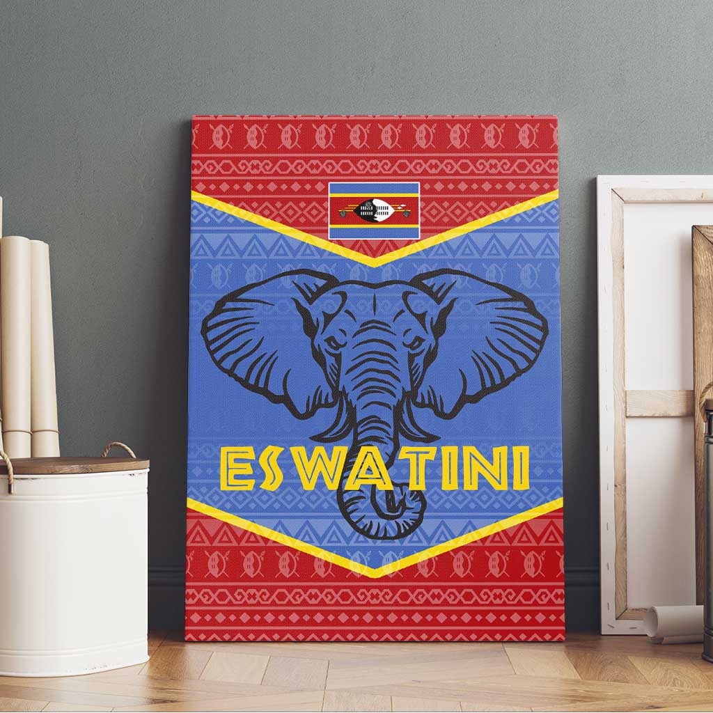 Elephant Eswatini Canvas Wall Art Swaziland Shield Tribal Pattern and National Flag
