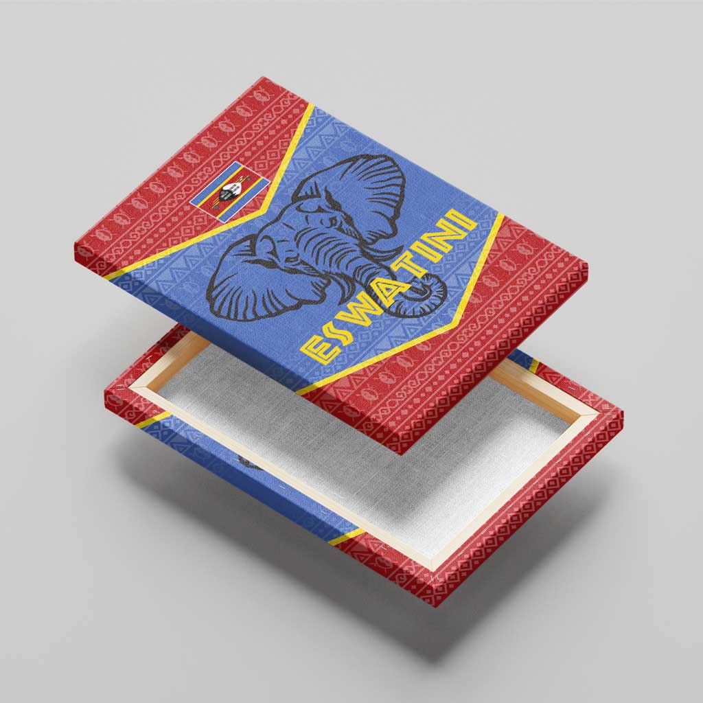 Elephant Eswatini Canvas Wall Art Swaziland Shield Tribal Pattern and National Flag