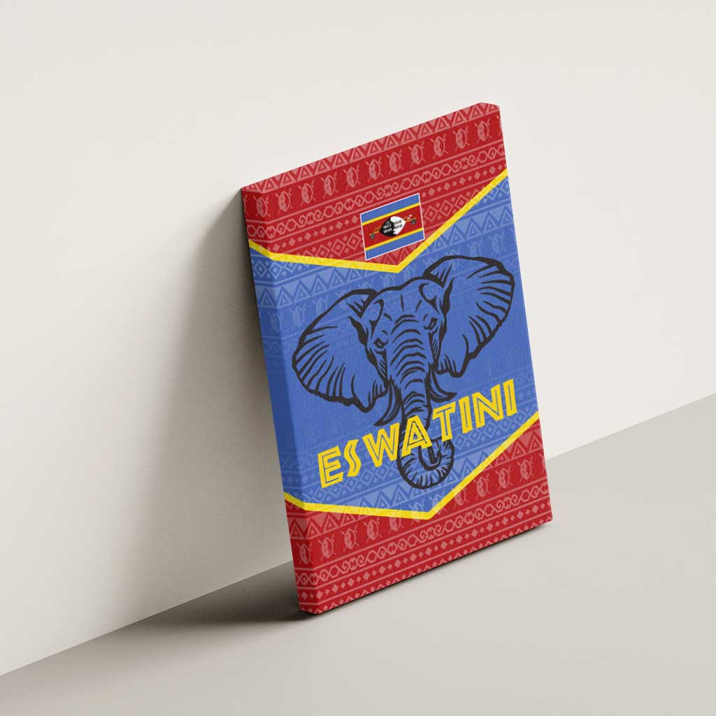 Elephant Eswatini Canvas Wall Art Swaziland Shield Tribal Pattern and National Flag