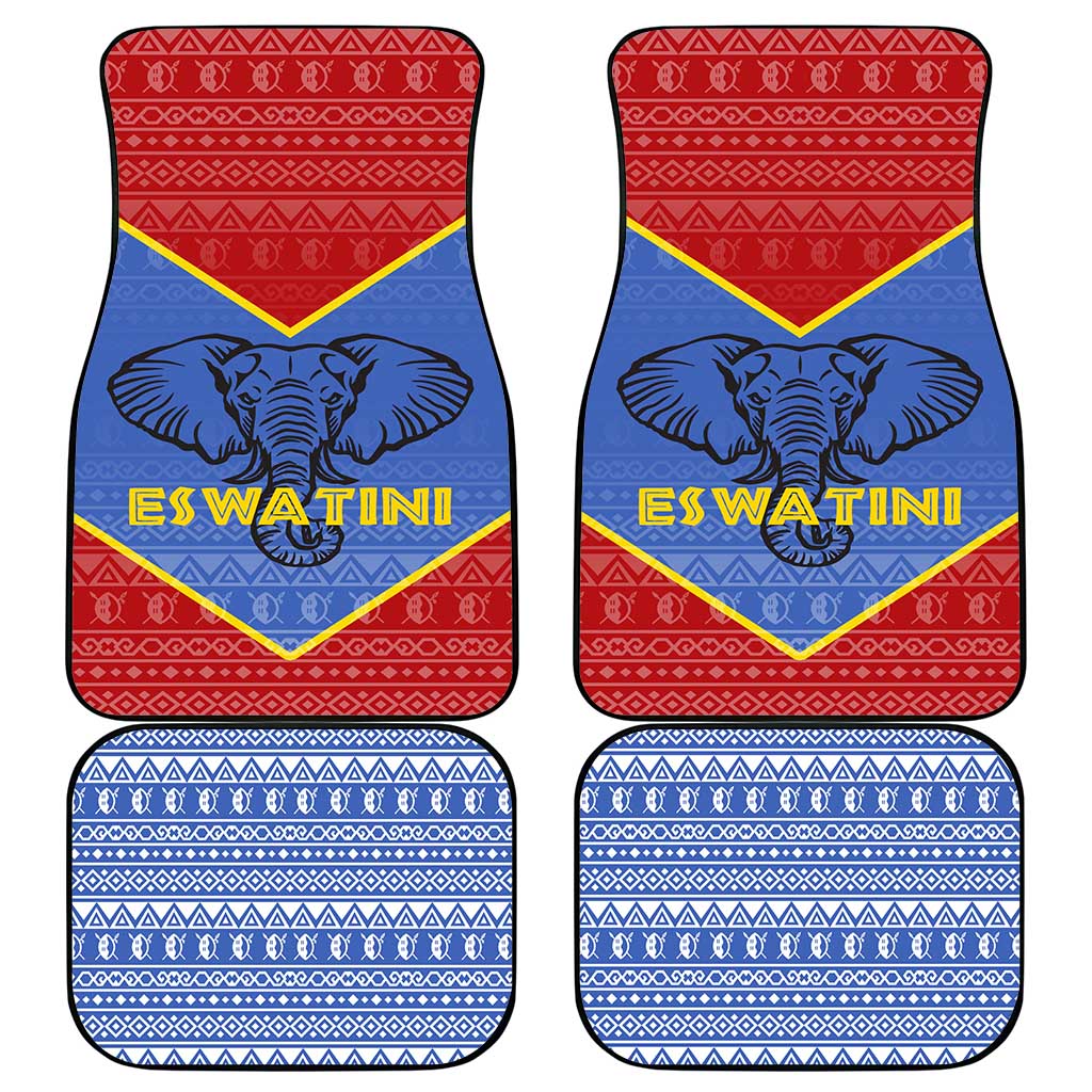 Elephant Eswatini Car Mats Swaziland Shield Tribal Pattern and National Flag