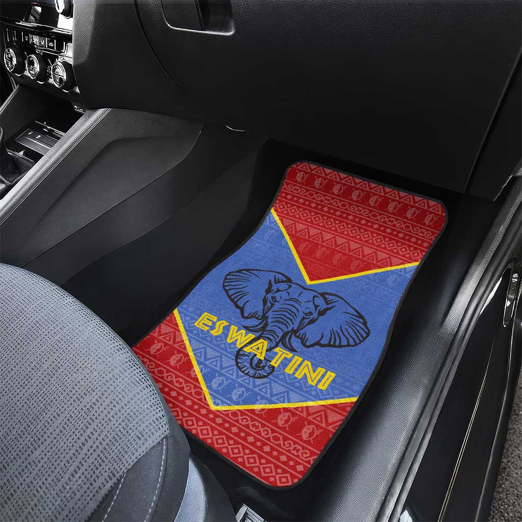 Elephant Eswatini Car Mats Swaziland Shield Tribal Pattern and National Flag