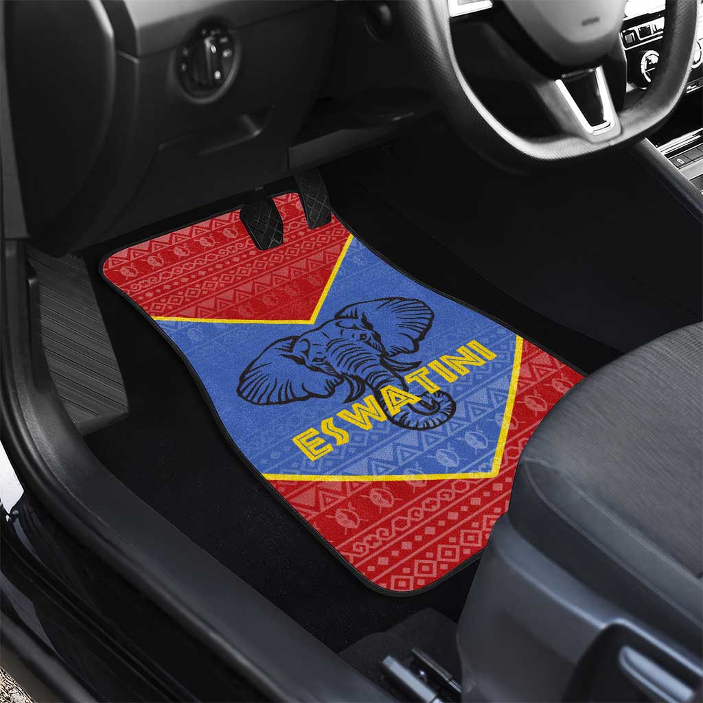 Elephant Eswatini Car Mats Swaziland Shield Tribal Pattern and National Flag