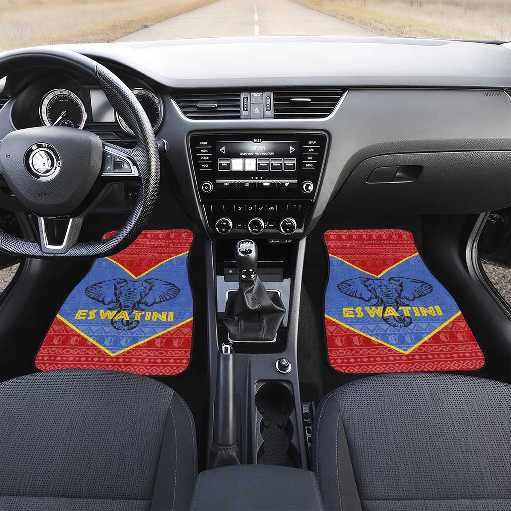 Elephant Eswatini Car Mats Swaziland Shield Tribal Pattern and National Flag