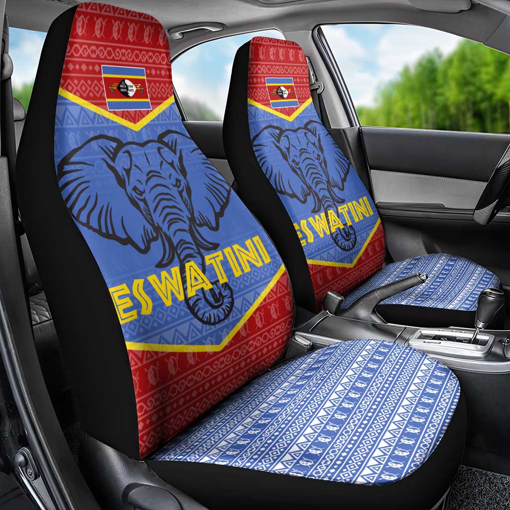 Elephant Eswatini Car Seat Cover Swaziland Shield Tribal Pattern and National Flag