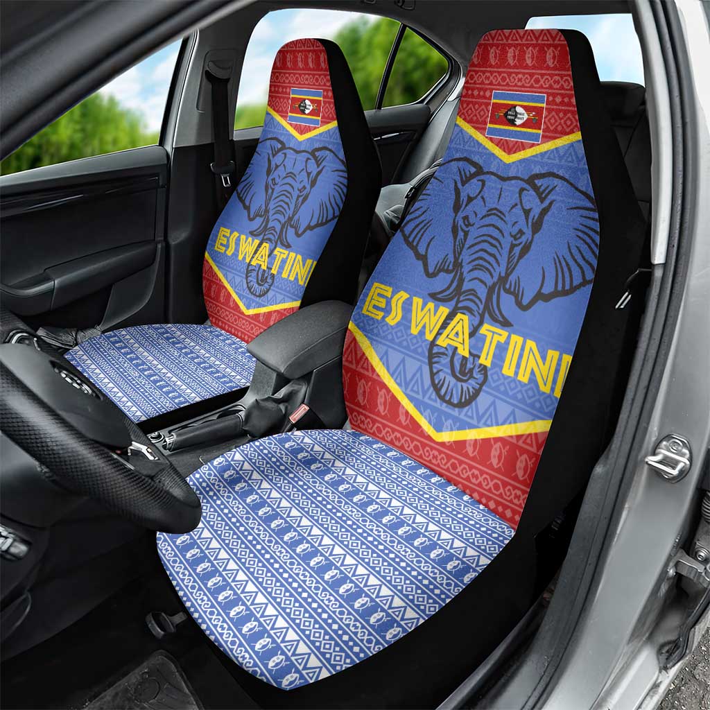 Elephant Eswatini Car Seat Cover Swaziland Shield Tribal Pattern and National Flag