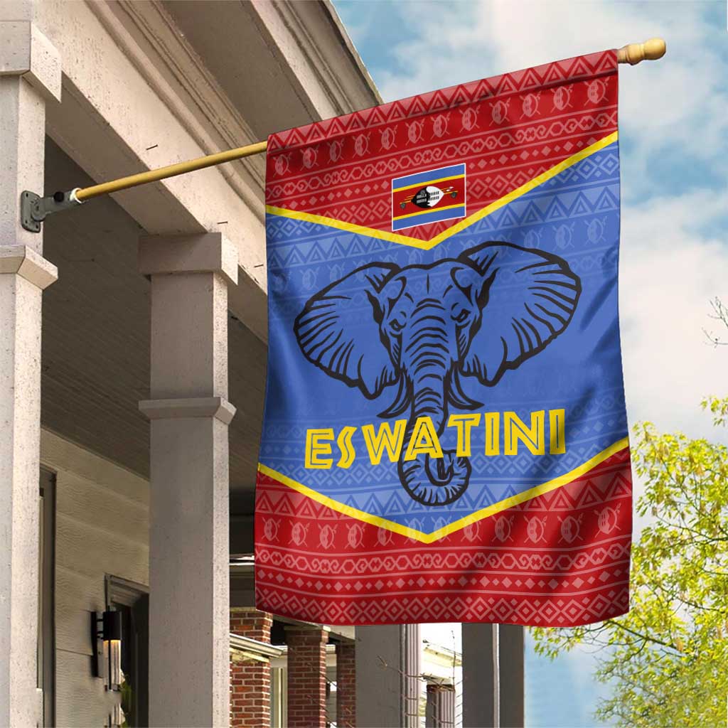 Elephant Eswatini Garden Flag Swaziland Shield Tribal Pattern and National Flag