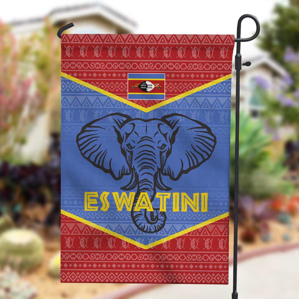 Elephant Eswatini Garden Flag Swaziland Shield Tribal Pattern and National Flag