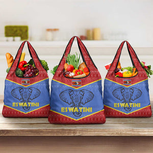 Elephant Eswatini Grocery Bag Swaziland Shield Tribal Pattern and National Flag
