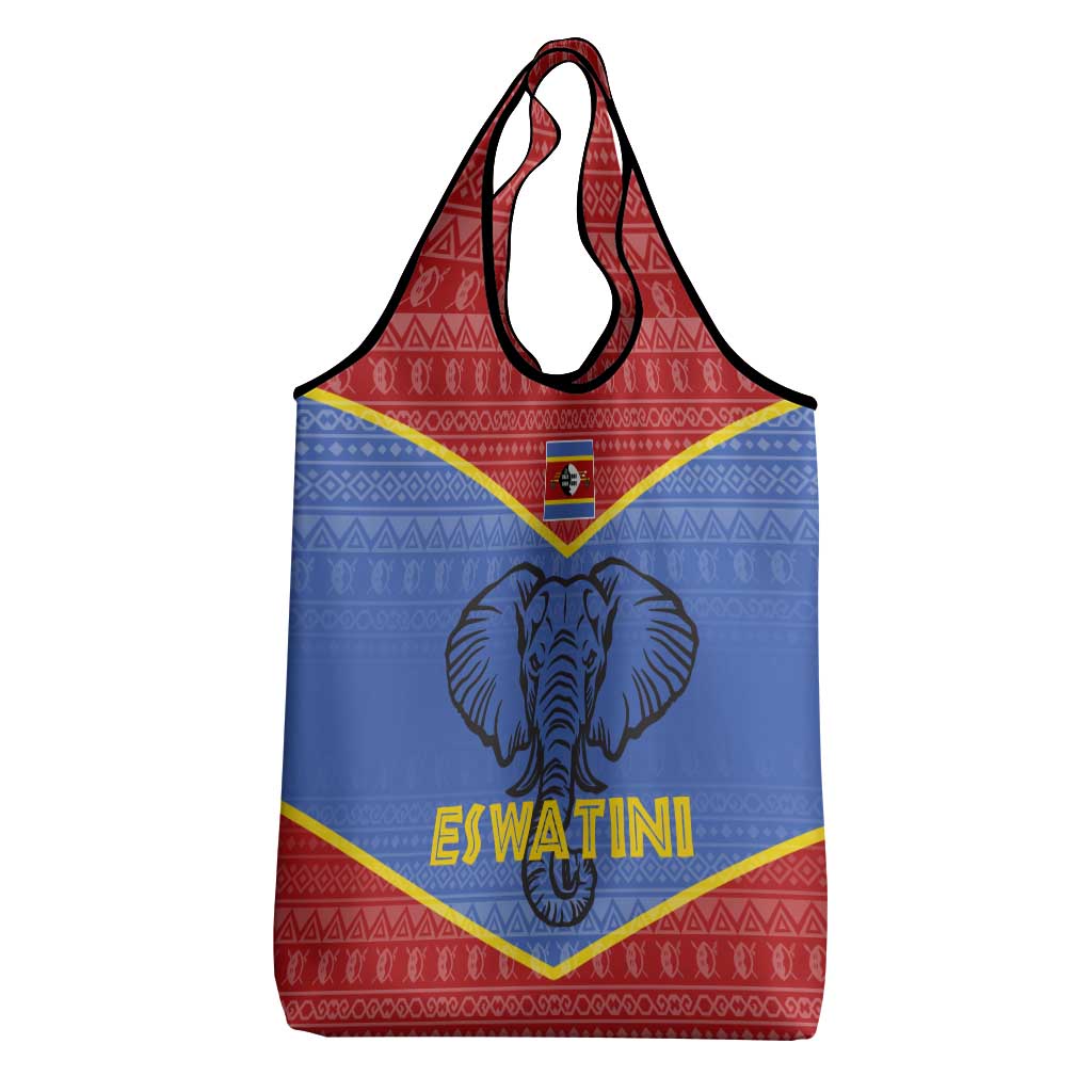 Elephant Eswatini Grocery Bag Swaziland Shield Tribal Pattern and National Flag