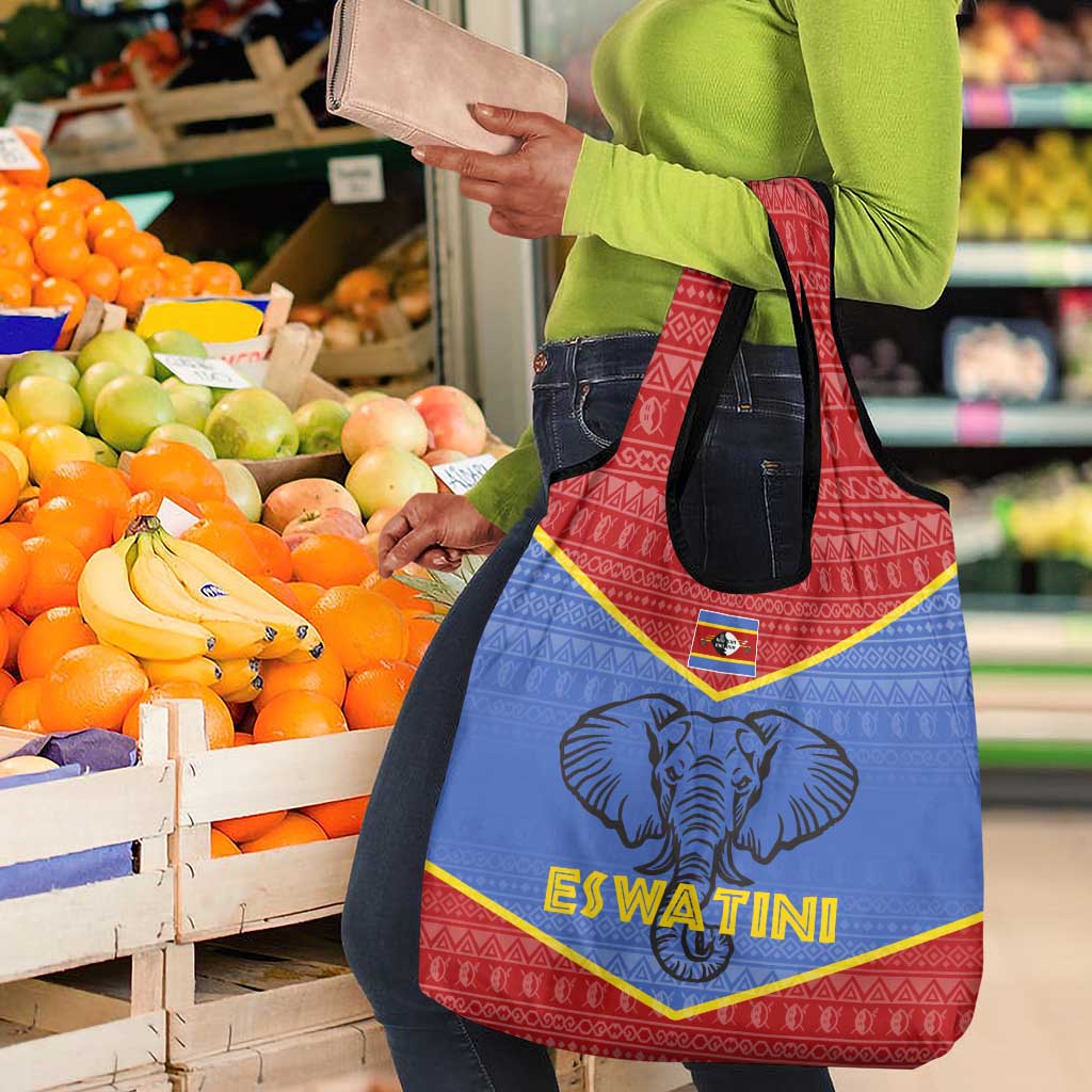 Elephant Eswatini Grocery Bag Swaziland Shield Tribal Pattern and National Flag