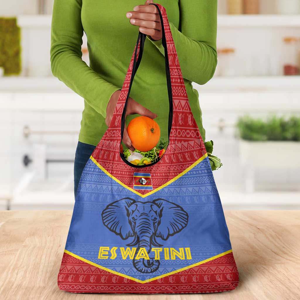 Elephant Eswatini Grocery Bag Swaziland Shield Tribal Pattern and National Flag