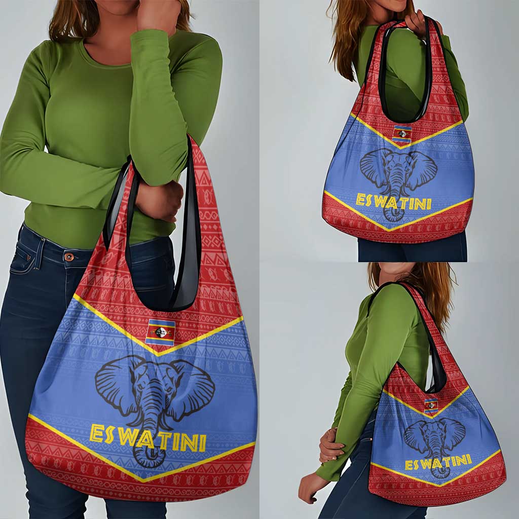 Elephant Eswatini Grocery Bag Swaziland Shield Tribal Pattern and National Flag