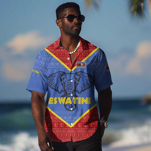 Elephant Eswatini Hawaiian Shirt Swaziland Shield Tribal Pattern and National Flag
