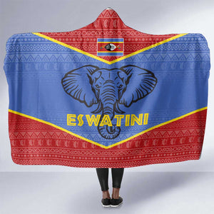 Elephant Eswatini Hooded Blanket Swaziland Shield Tribal Pattern and National Flag