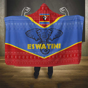 Elephant Eswatini Hooded Blanket Swaziland Shield Tribal Pattern and National Flag