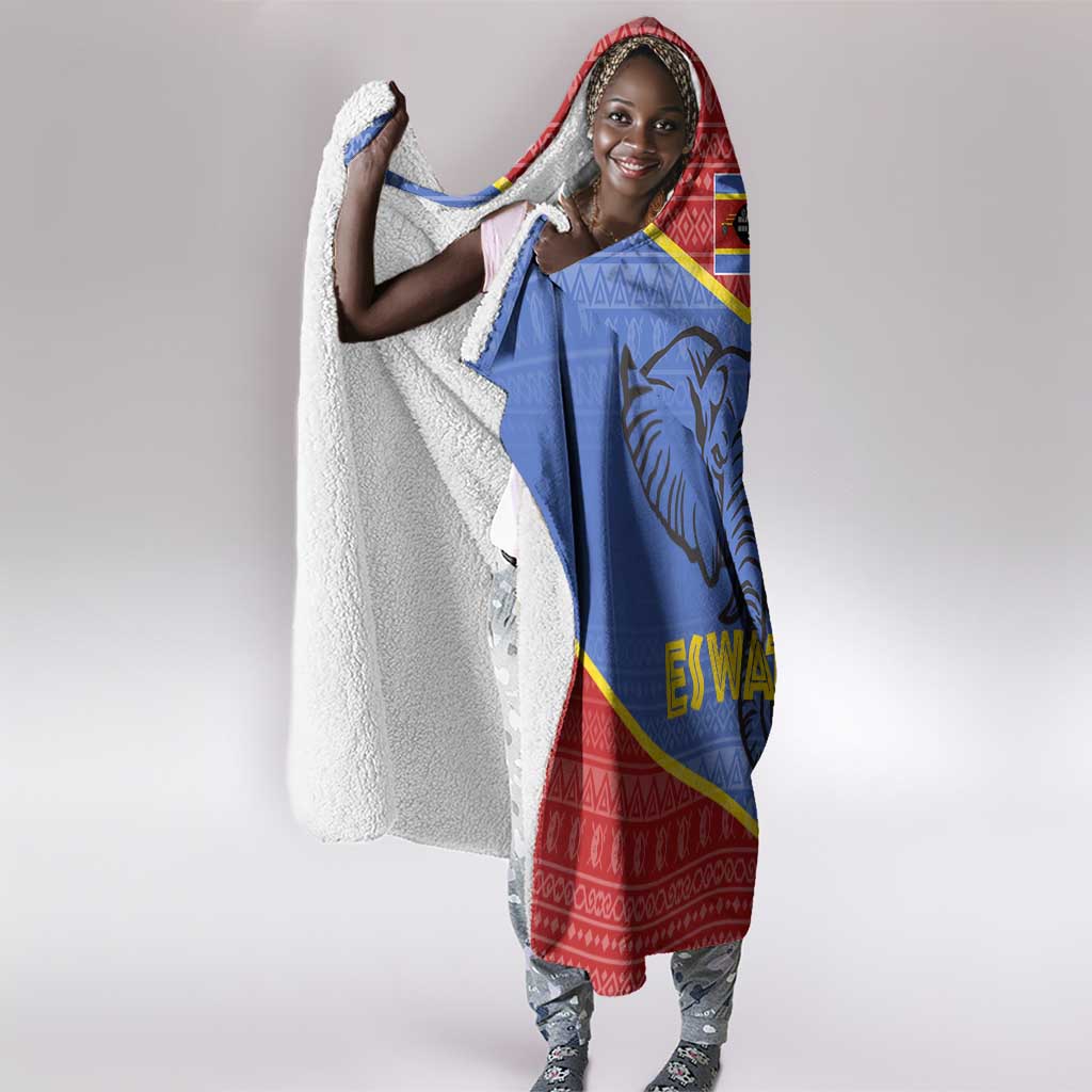 Elephant Eswatini Hooded Blanket Swaziland Shield Tribal Pattern and National Flag