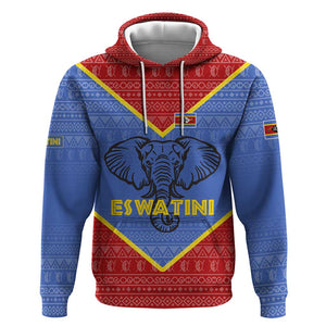 Elephant Eswatini Hoodie Swaziland Shield Tribal Pattern and National Flag